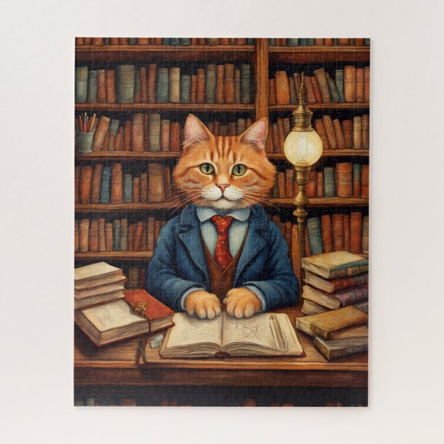 chat de bibliothèque #3 puzzle (Vertical)