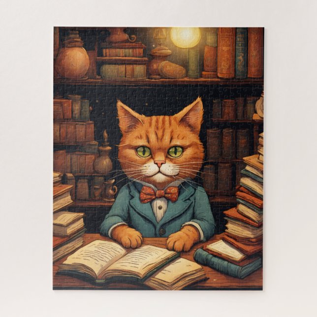 chat de bibliothèque #5 puzzle (Vertical)