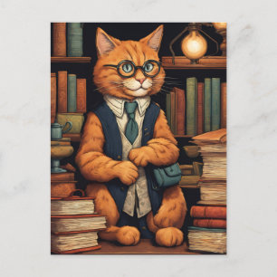 chat de bibliothèque #6 carte postale