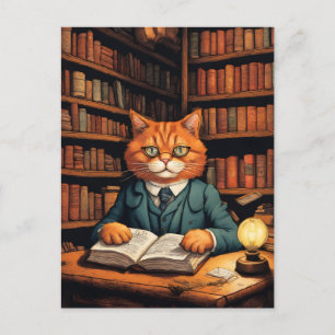 chat de bibliothèque #7 carte postale