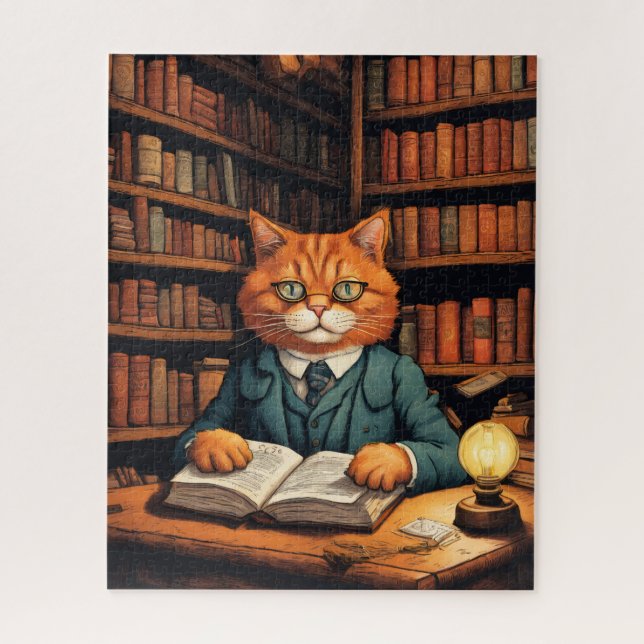 chat de bibliothèque #7 puzzle (Vertical)