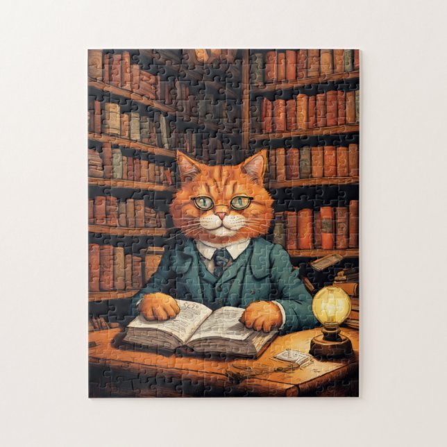 chat de bibliothèque #7 puzzle (Vertical)
