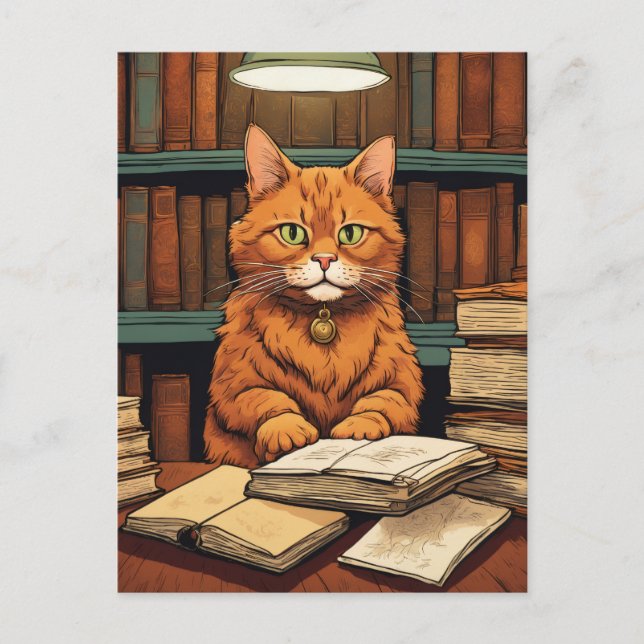 chat de bibliothèque #8 carte postale (Devant)