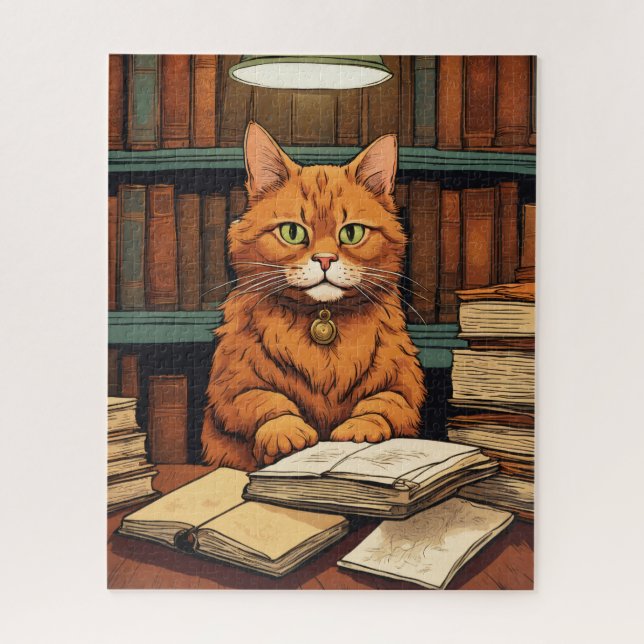 chat de bibliothèque #8 puzzle (Vertical)