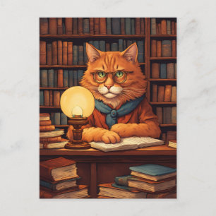 chat de bibliothèque #9 carte postale