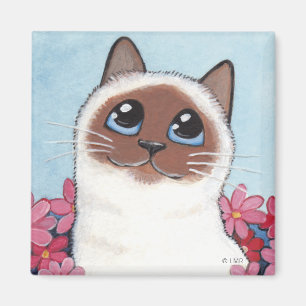 Chat de Birman et fleurs aigus - aimant d'art de