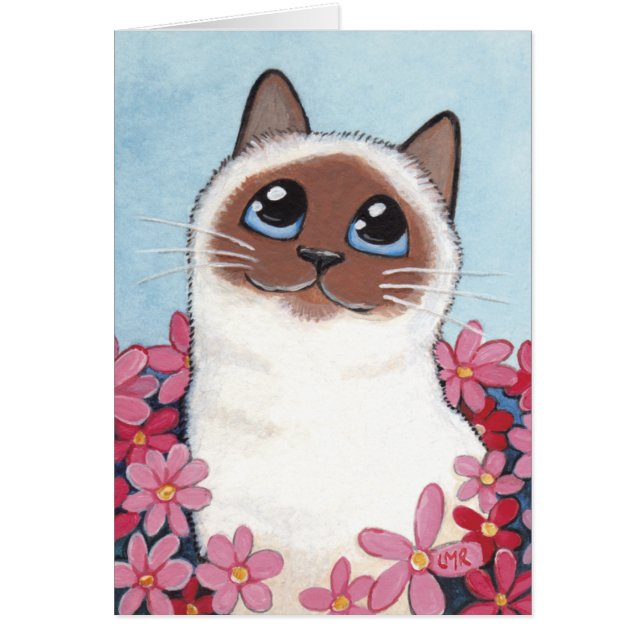 Chat de Birman et fleurs aigus - carte vierge (Devant)