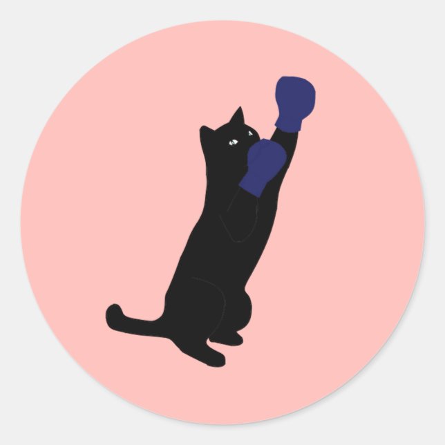 Chat de boxe avec gants bleus Sticker rond classiq (Devant)