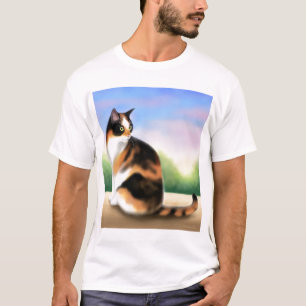 Chat de calicot au T-shirt de coucher du soleil