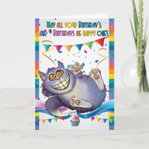 Chat de Cheshire, carte de voeux d'anniversaire,
