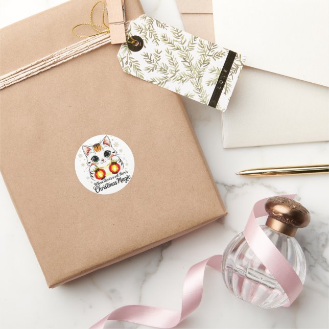 Chat de dessin animé mignon - Autocollant festif p (Cadeaux)