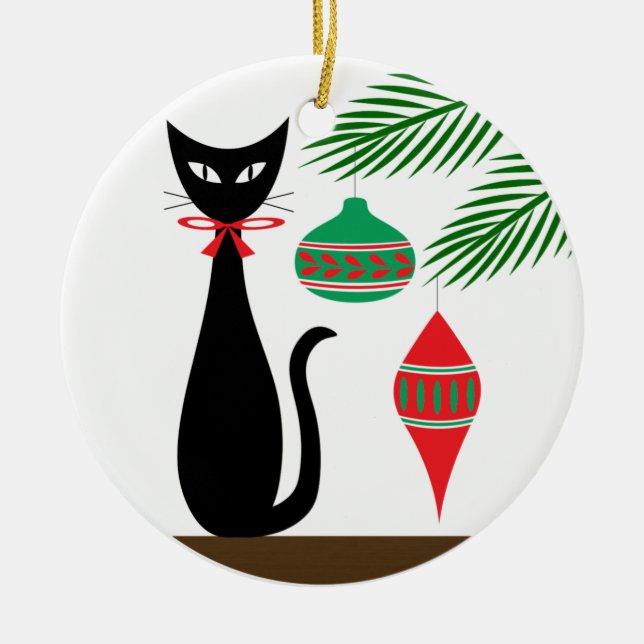Chat de fête de milieu de siècle avec ornements (Devant)