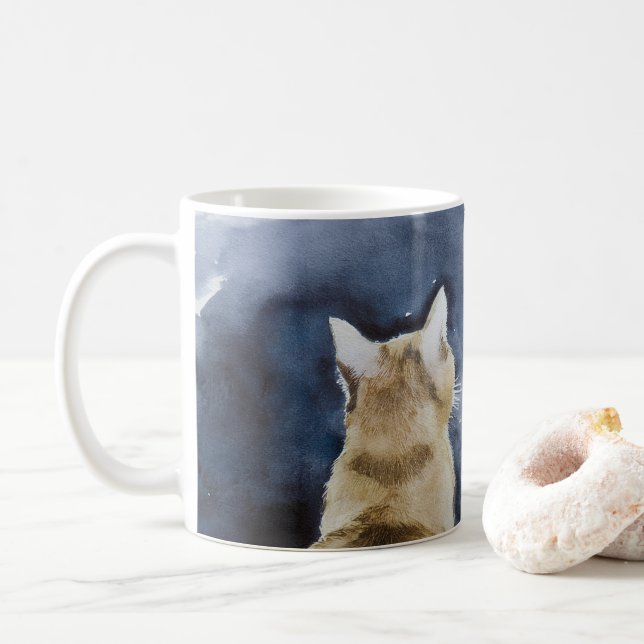 Chat de gingembre et Pleine lune classique Mug (Avec donut)