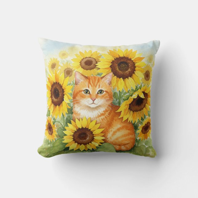 Chat de gingembre mignonne avec Coussin de tournes (Recto)
