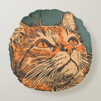 Chat de gingembre Vintage Lino imprimé Coussin ron