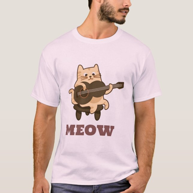 Chat de guitare amusant T-shirt "MEOW" Music Lover (Devant)