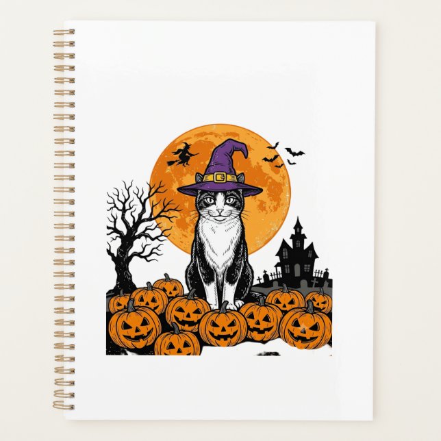 Chat de Halloween Sorcière Citrouille Vintage Épou (Devant)