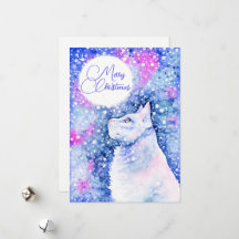 Chat de neige blanche Carte de Noël personnalisée