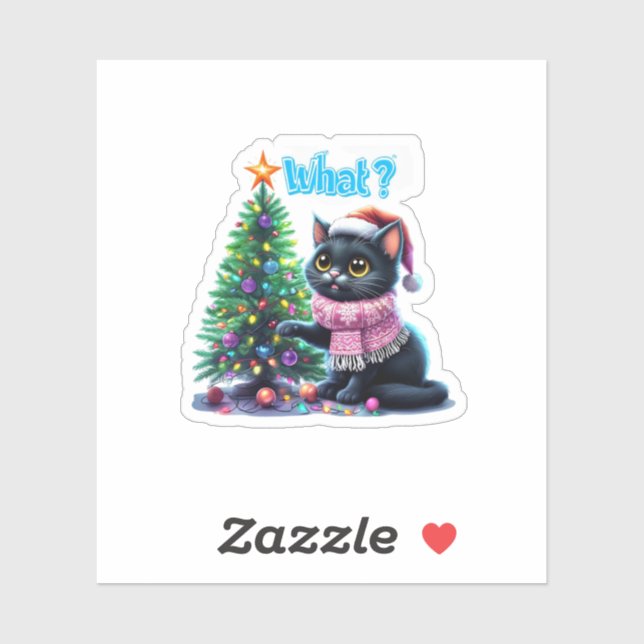 Chat de Noël amusant Avec Sticker Arbre (Feuille)