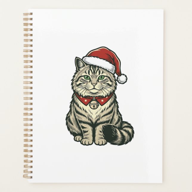 Chat de Noël Chapeau de Père Noël Dessin de Gravur (Devant)