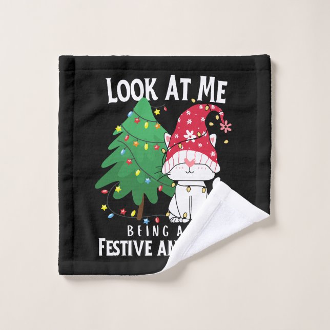 Chat de Noël drôle (Gant de toilette)