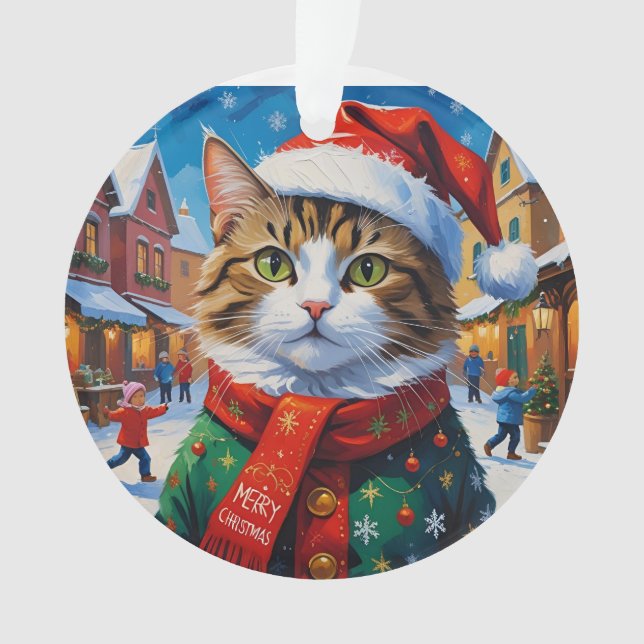 Chat de Noël festif avec un chapeau de Père Noël (devant)