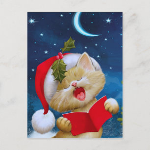 Chat de Noël la nuit Carte de vacances
