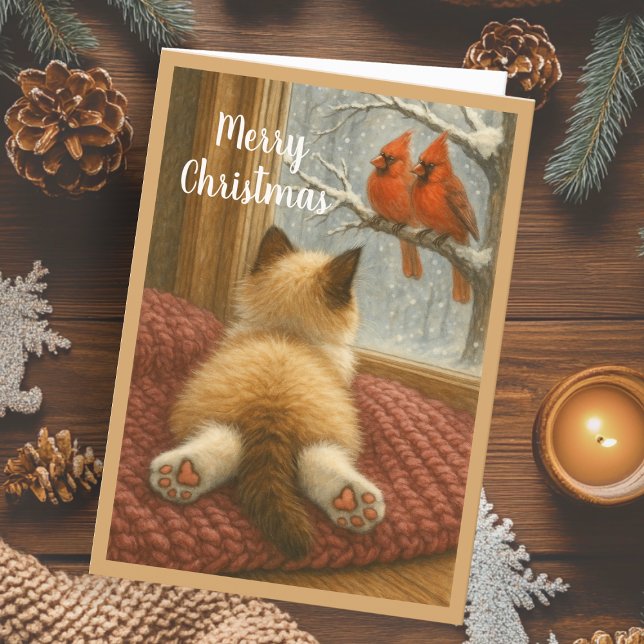 Chat de Noël mignon et carte de vacances cardinale (Créateur téléchargé)