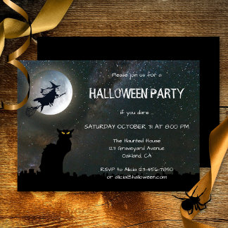 Chat de nuit Lune Invitation de la fête d'Hallowee