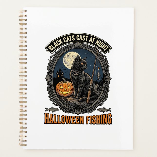 Chat de pêche Halloween Design de citrouille vinta (Devant)