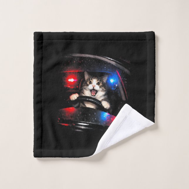 Chat de police drôle conduisant une voiture Mème d (Gant de toilette)