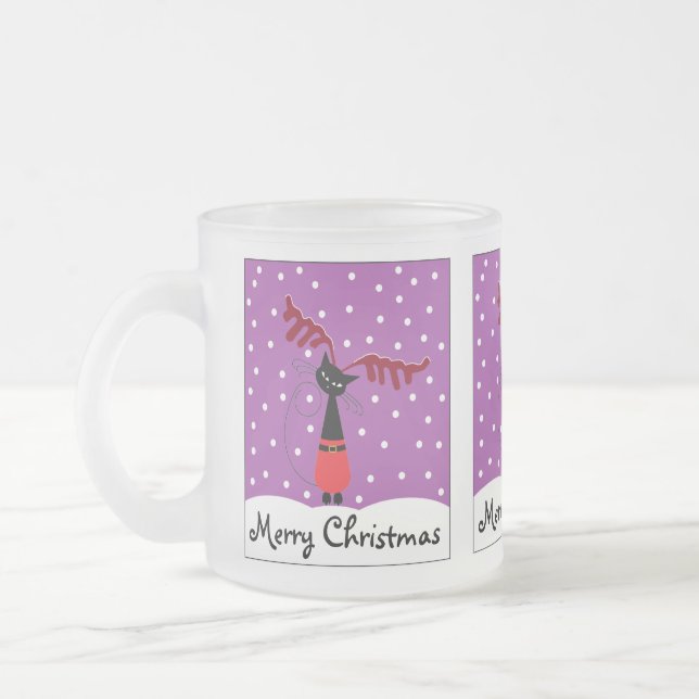 Chat de rennes Noël Verre givrée Café Mug (Gauche)