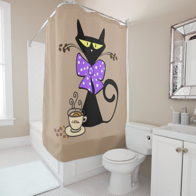 Chat de rideau de douche Bow pourpre Café Beige (En situation)