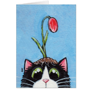 Chat de smoking avec la tulipe sur la tête - carte