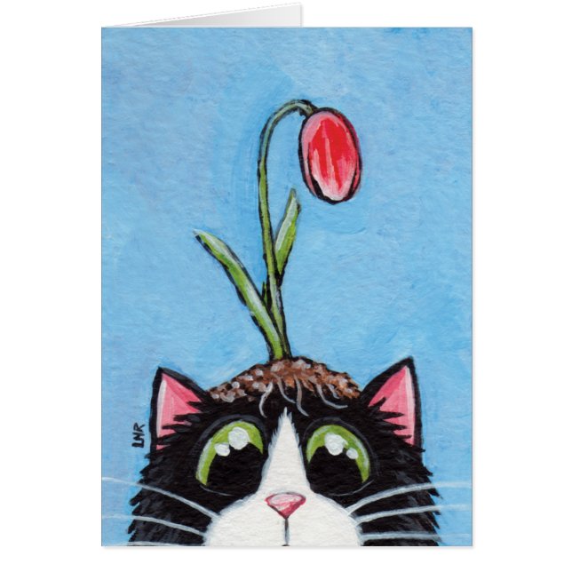 Chat de smoking avec la tulipe sur la tête - carte (Devant)