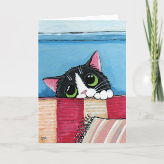 Chat de smoking cachant la carte de voeux d'art de