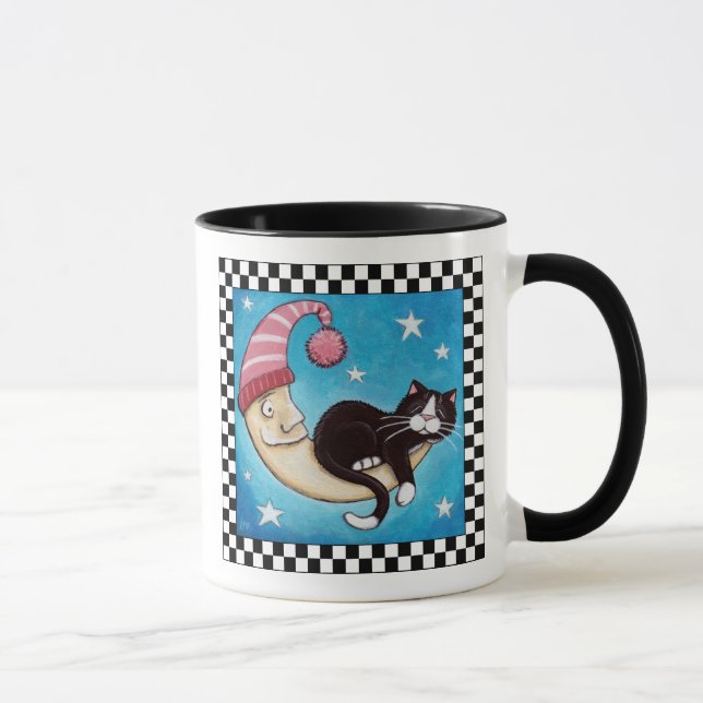 Chat de smoking endormi sur la tasse d'art de chat (Droite)
