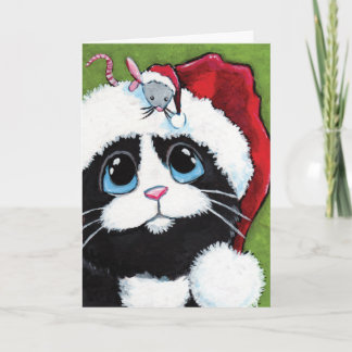 Chat de smoking et carte de Noël de fête de souris