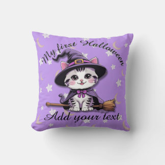 Chat de sorcière Kawaii – Coussin de jet Halloween