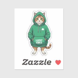 Chat de streetwear en sweat à capuche vert Sticker