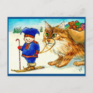 Chat de troll elf de Noël sur carte postale