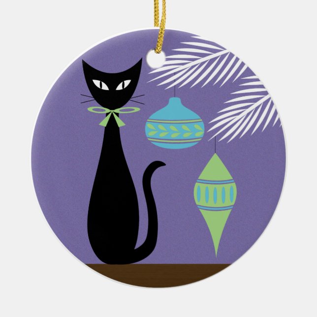 Chat de vacances de milieu de siècle avec ornement (Devant)