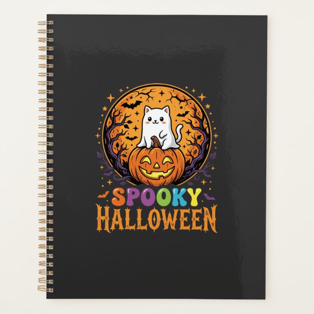 Chat d'Halloween Citrouille Lune Design Vintage (Devant)
