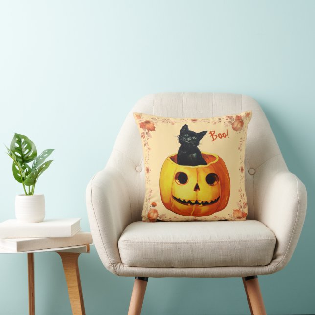 Chat d'Halloween en Coussin Citrouille (Chaise)