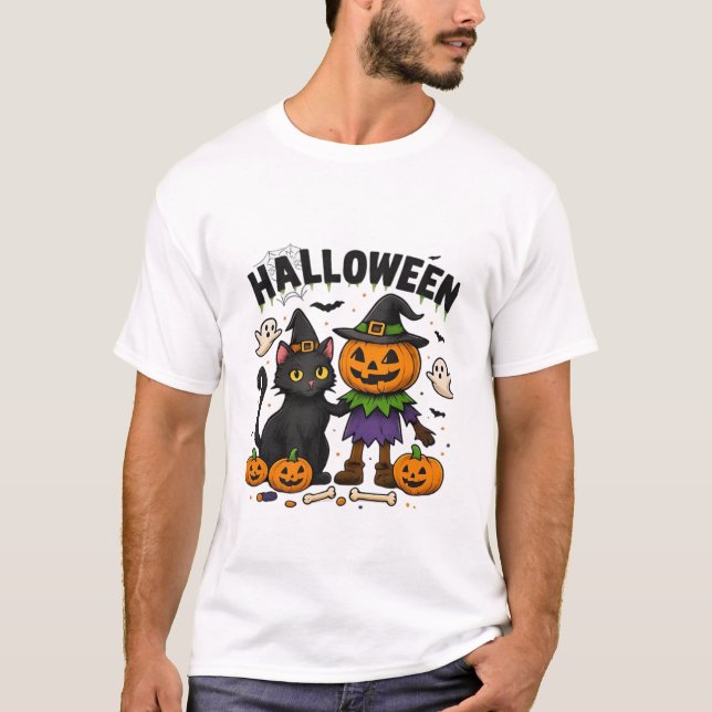 Chat d'Halloween et amis citrouille  T-shirt effra (Devant)