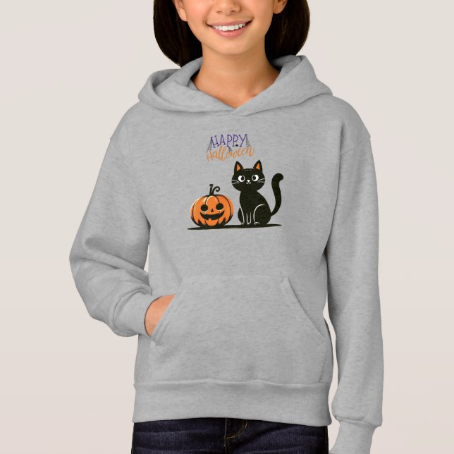 Chat d'Halloween heureux & citrouille (Devant)