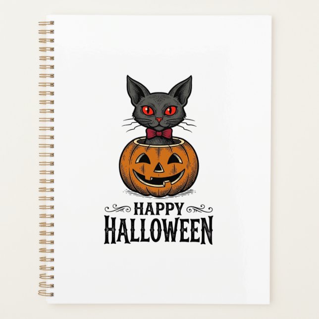 Chat d'Halloween Mignon Citrouille Vintage Épouvan (Devant)