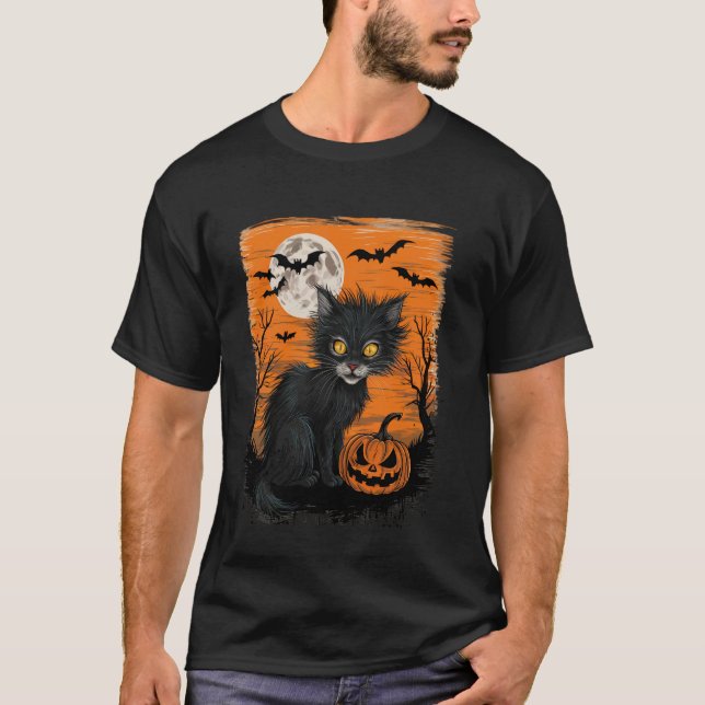 Chat d'Halloween T-shirt drôle d'Halloween pour fe (Devant)