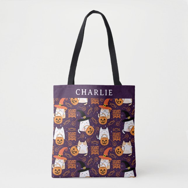 Chat d'Halloween Ticker personnalisé ou Sac fourre (Devant)