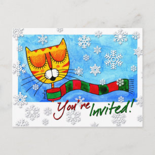 Chat d'hiver - Vous êtes invité ! Carte postale